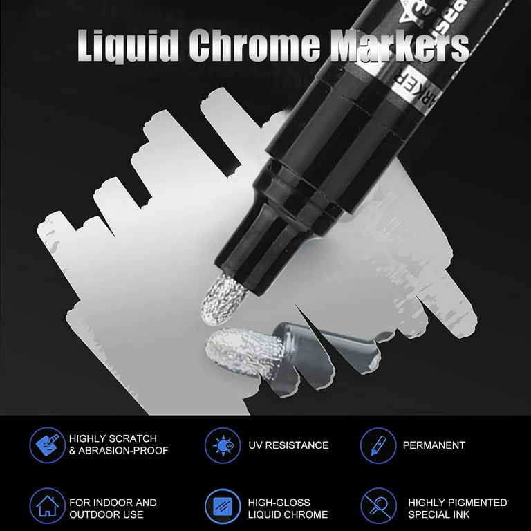 Chrome Paint Pen 3 Pcs Silver Mirror Markers Pen Set Liquid Chrome  Permanent Markers Kit Art Silver Mirror Chrome Marker 3.0mm