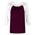 thumbnail image 4 of BLTIBY Sweatshirts for Women Trendy Crop Sweatshirt for Womens Patchwork Color 3/4 Sleeve Loose Round Neck Pullover Blouse Tunic Tops Wine S, 4 of 5