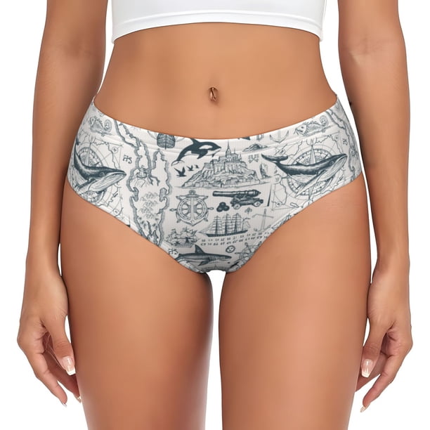 Fotbe Vintage Sailboats Calzones Estampados para Mujer – Ropa Interior de Algodón, Cómoda, Suave y Elástica-X-Large
