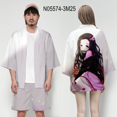 Demon Slayer Kimetsu Yaiba Japanse Anime Kimono Haori Yukata Cosplay Vrouwen/Mannen Zomer Casual Streetwear Rengoku Kyouju SetM Gao Jinjia LED
