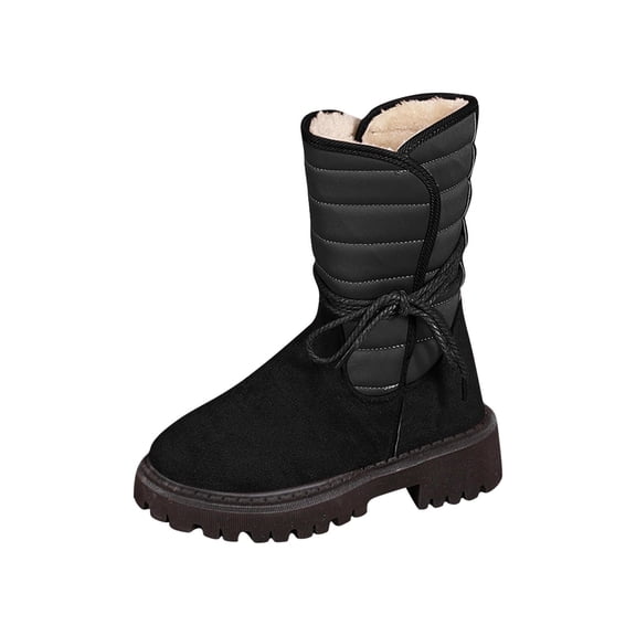 Wensltd Women's Winter Snow Boots Warm Suede Slip on Mid Calf Boots Plush Fuzzy Shoes