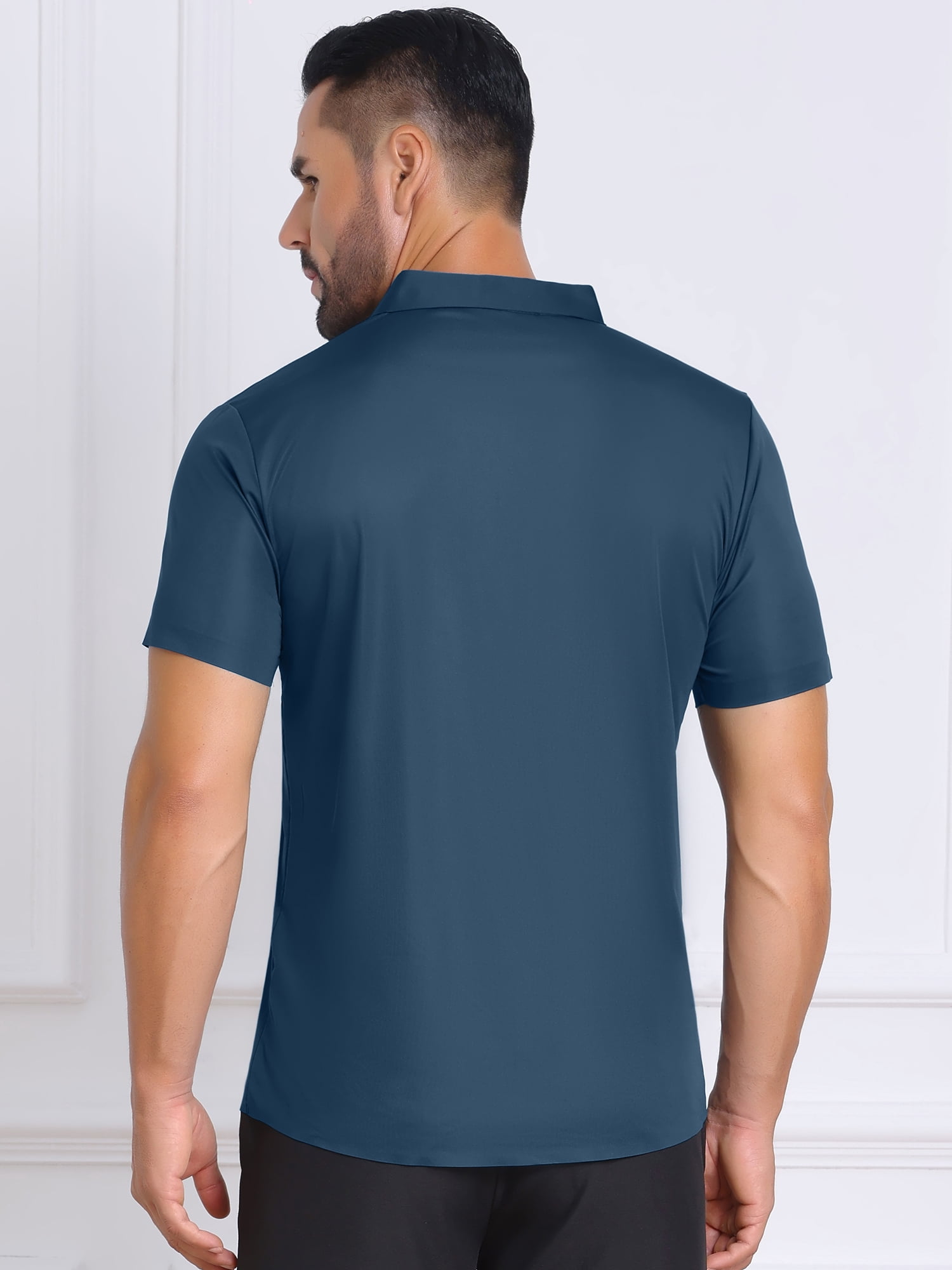 DARING DIVA Men's Button Down Point Collar Short Sleeve Business Dress Shirt L Dark Blue