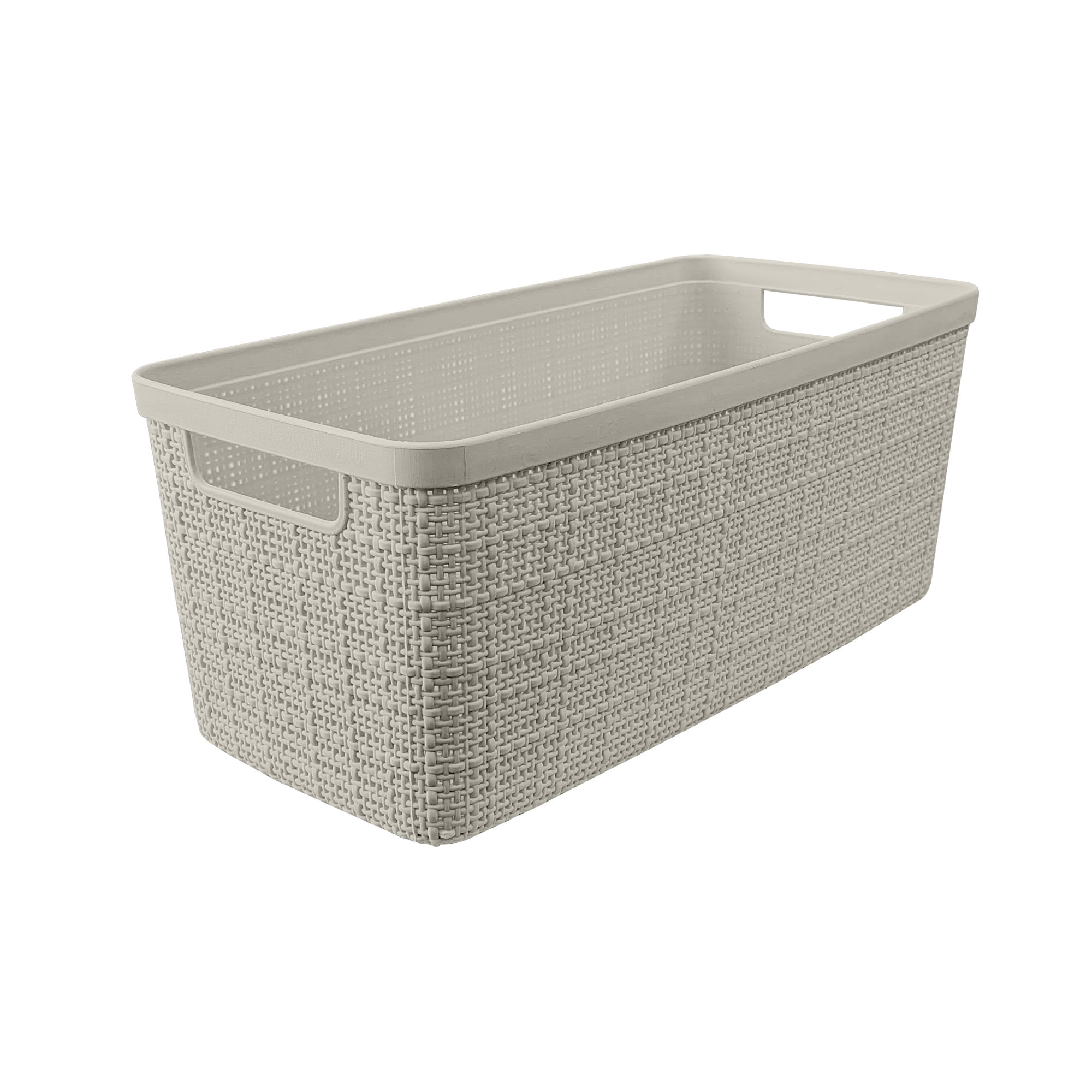 (3 pack) Curver Jute Narrow Beige Plastic Decorative Storage Basket, 13.6 in x 6.7 in x 5.7 in