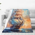 thumbnail image 1 of Fotbe Sailing Ship Ocean Sunset Manta de Franela Acolchonada con Estampado, Súper Suave y Esponjosa, Extra Grande para Sofá, Cama, Uso Todo el Año-40"x30", 1 of 7
