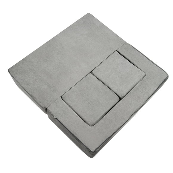 KFFKFF Children's Modular Sofa, 4-Piece Play Couch Set, Convertible Toddler Sofa Bed, Playroom Seating for Kids, Detachable Kids' Lounge with Washable Cover, Grey, Ideal for Boys & Girls