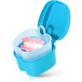 thumbnail image 1 of KISEER Light Blue Denture Bath Case Cup Box Holder Storage Soak Container with Strainer Basket for Travel Cleaning, 1 of 7