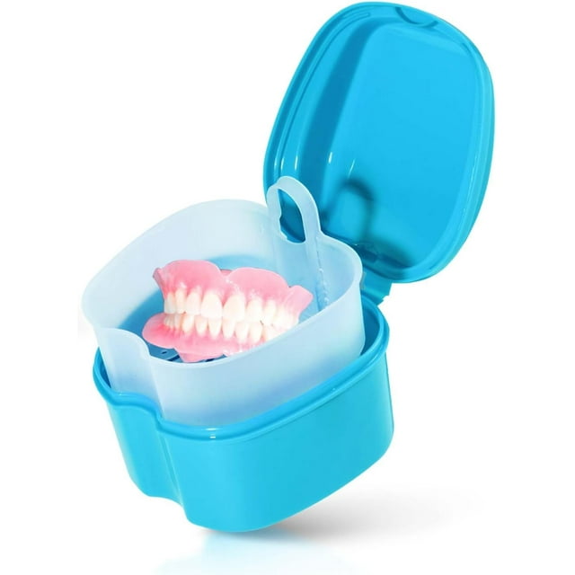 KISEER Boîte de Rangement pour Prothèses Bleu Clair avec Panier de Trempage pour Nettoyage de Voyage