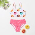 thumbnail image 2 of Fesfesfes 3-7 Years Kids Girls' Sweet Donut Print Split Swimsuit Set with Suspender Breathable and Comfortable Two-Piece Swimwear(Pink,6 Years), 2 of 6