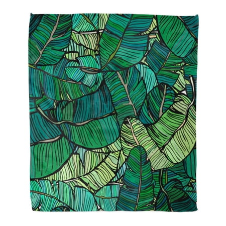 SIDONKU Throw Blanket Warm Cozy Print Flannel Pattern Banana Tree Leaves Green Colourful Palm Retro Leaf Comfortable Soft for Bed Sofa and Couch 50x60 Inches
