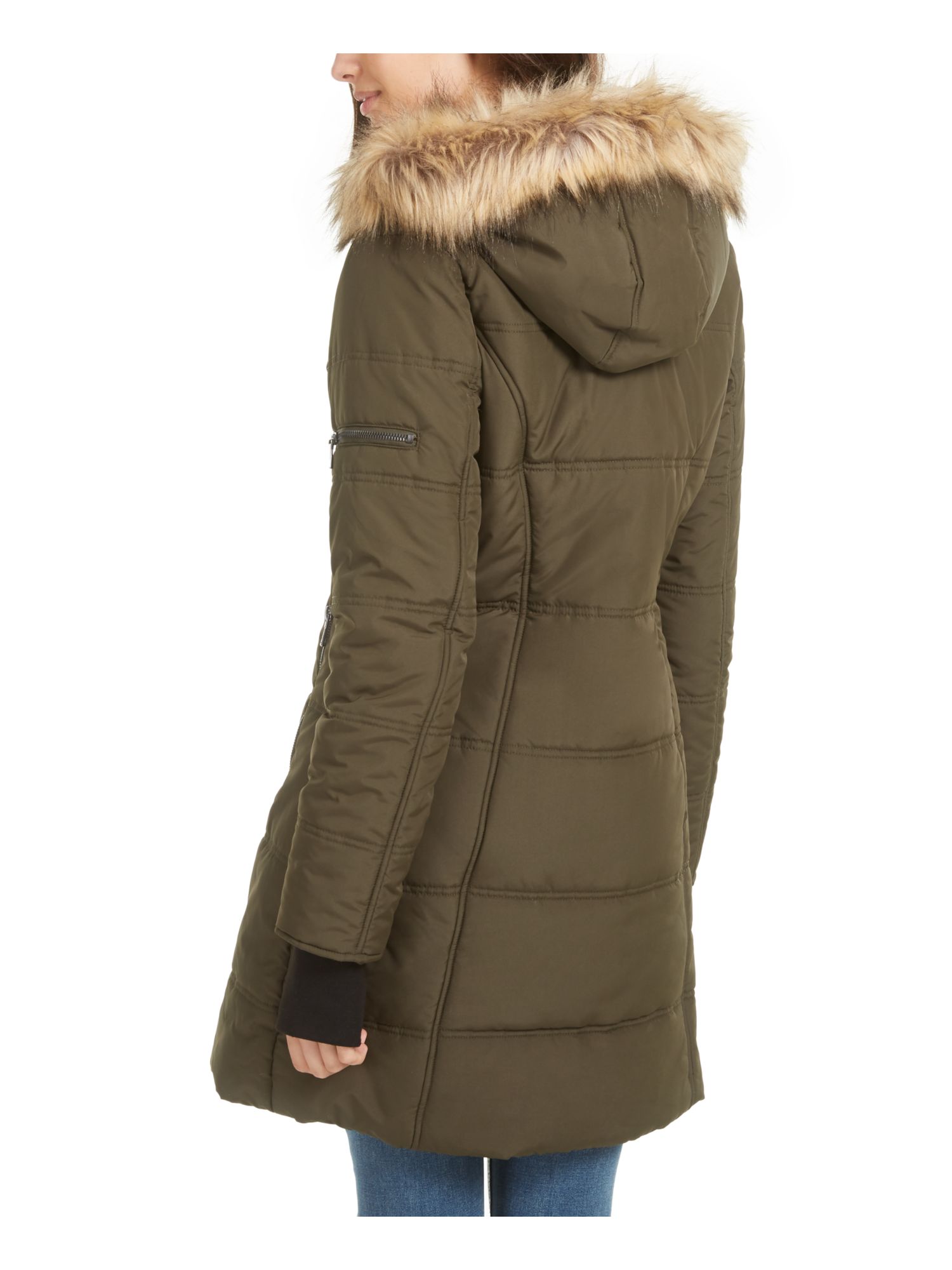 MARALYN & ME Womens Green Faux Fur Pocketed Hooded Puffer Winter Jacket Coat Juniors M - image 2 of 2
