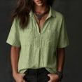 thumbnail image 6 of VBVC Women's Cotton-Linen Half-Zip Collared Shirt,Ladies Short Sleeve Pocketed Casual Blouse,Loose Fit Lightweight Summer Top for Women,Green,S-2XL, 6 of 8