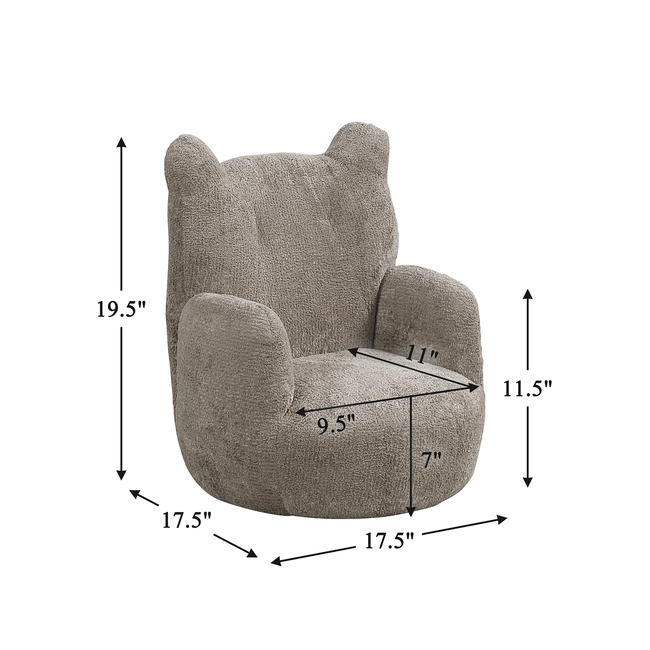 OakvillePark Grove Modern Chenille Cute Bear Shaped Mini Kids Accent Chair, Brown