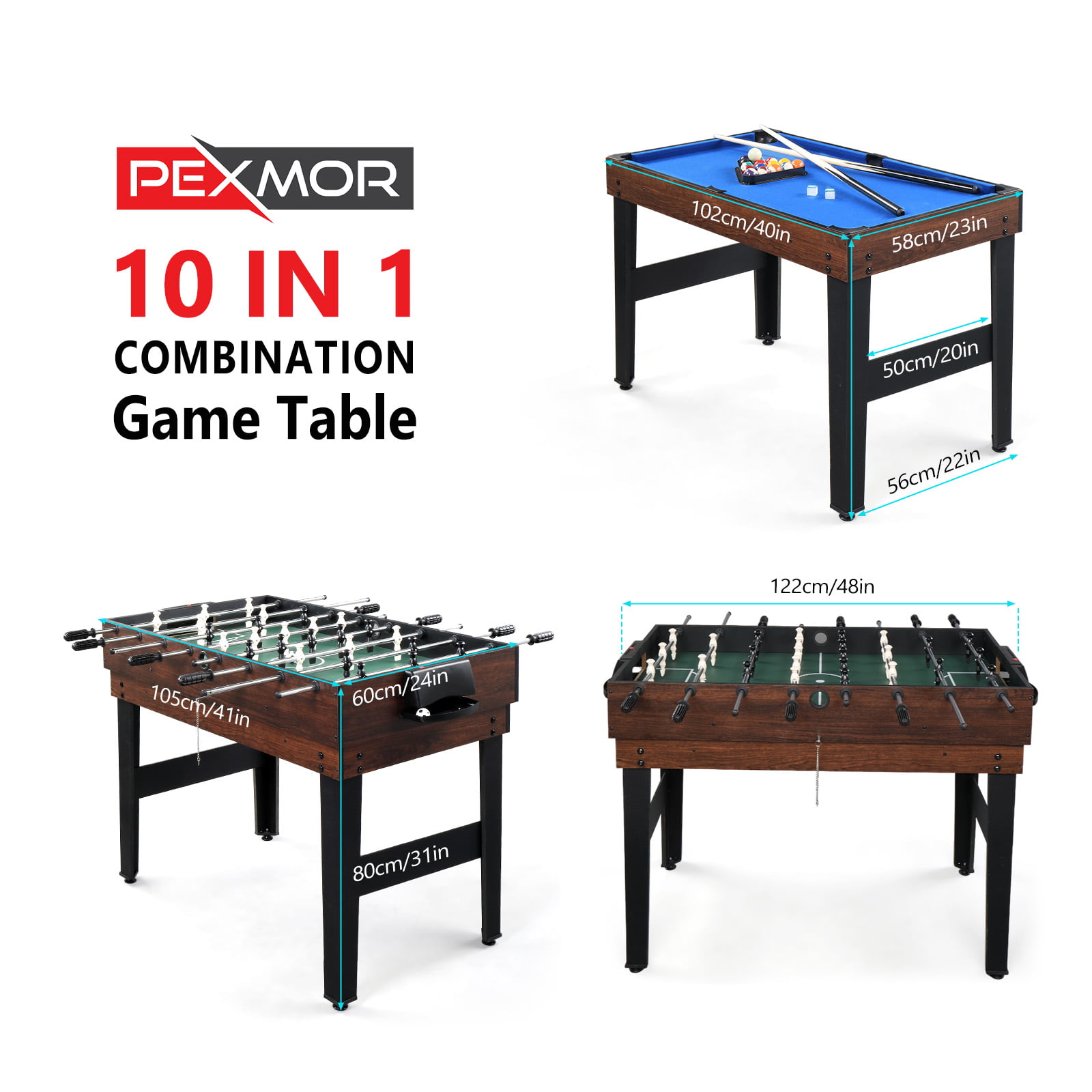 PEXMOR Mesa de juego múltiple 10 en 1 para adultos, mesa de juego combinada  de 48 pulgadas para sala de juegos, juego de mesa de juegos para la