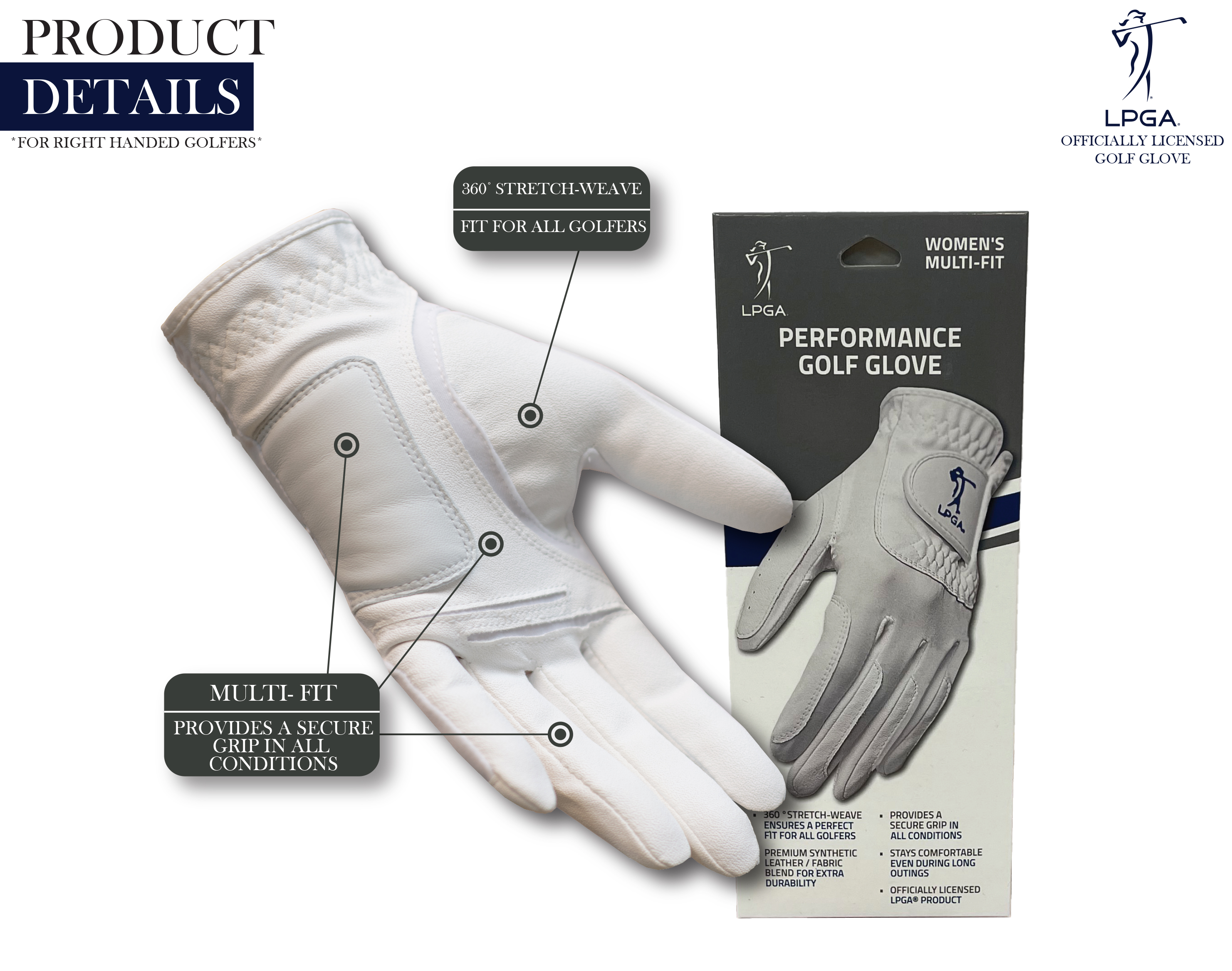 LPGA Womens Golf Glove, Left Hand, White photo 7