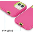 thumbnail image 5 of Compatible with iPhone 12 Case/iPhone 12 Pro Case 6.1-Inch (2020), Heavy Duty Defender 3-Layer Rugged Shockproof Drop Protective Cover Phone Cases for iPhone 12/12Pro, Hot Pink Green, 5 of 12