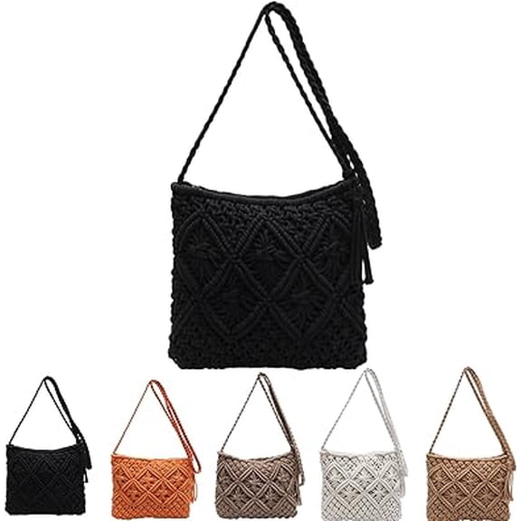 Minimalist Tassel Women's Clutch, Retro Crochet Woven Bag, Stylish Crossbody Purse, Lightweight Boho Vacation Beach Bag