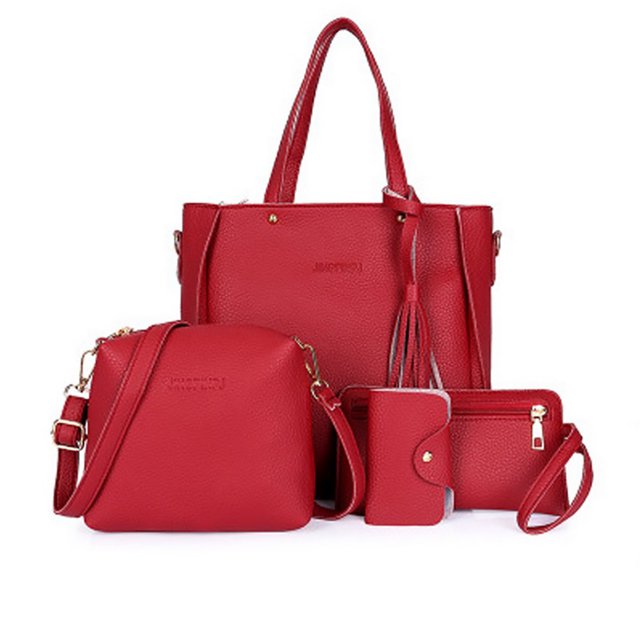 Coofit 4PCS Women Handbag Set Fashion Solid Color Creative Shoulder Bag Clutch Bag