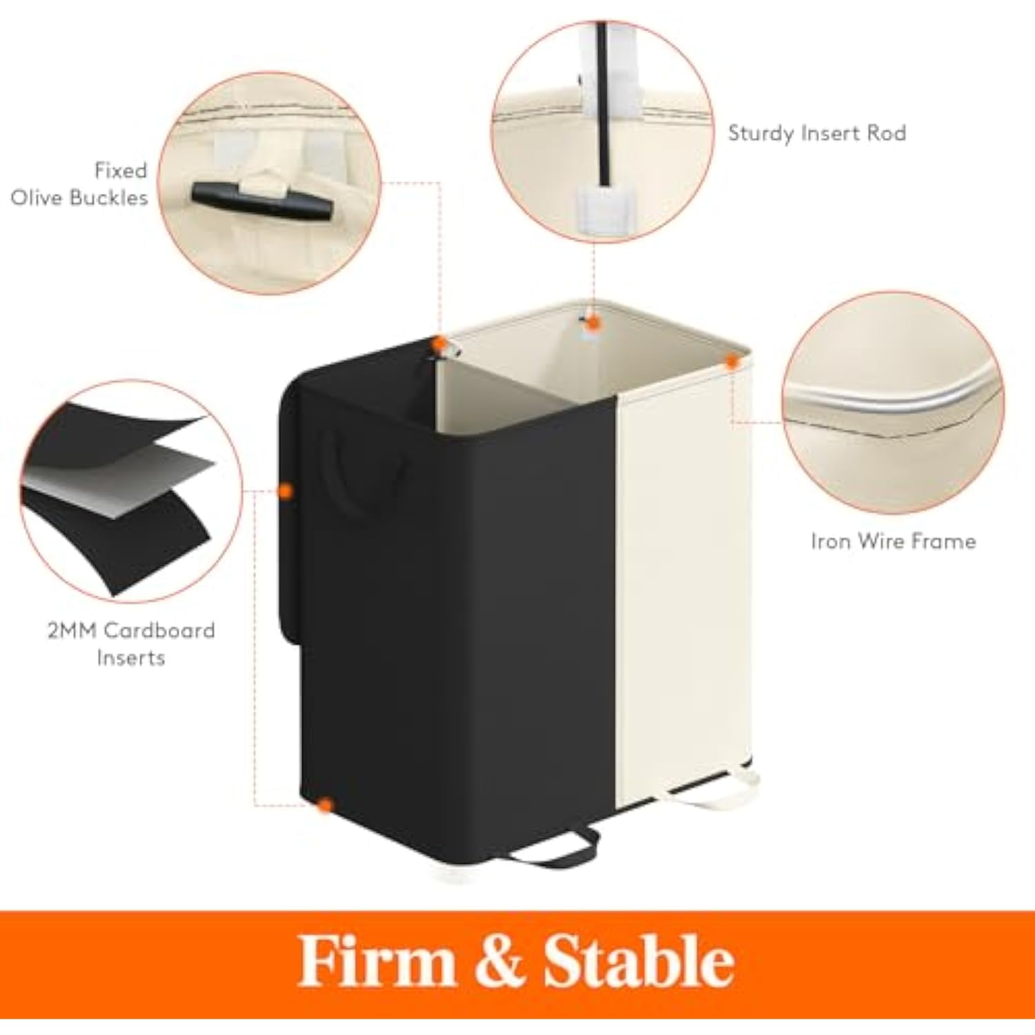 Lifewit Double Laundry Hamper with Lid and Removable Laundry Bags, Large Collapsible 2 Dividers Dirty Clothes Basket with Handles for Bedroom, Laundry Room, Closet, Bathroom, College, White&Black