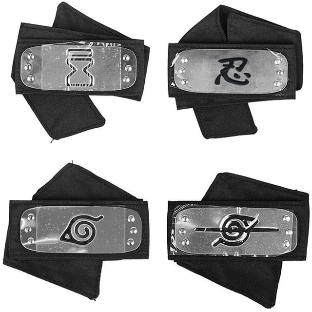 Diadema de Naruto con metal plateado Cosplay Leaf Village Sand Veil Akatsuki Yahiko, Naruto diadema fiesta Naruto cumpleaños fiesta suministros juego de rol accesorios 4 unidades (negro) Ormromra WMZL-621