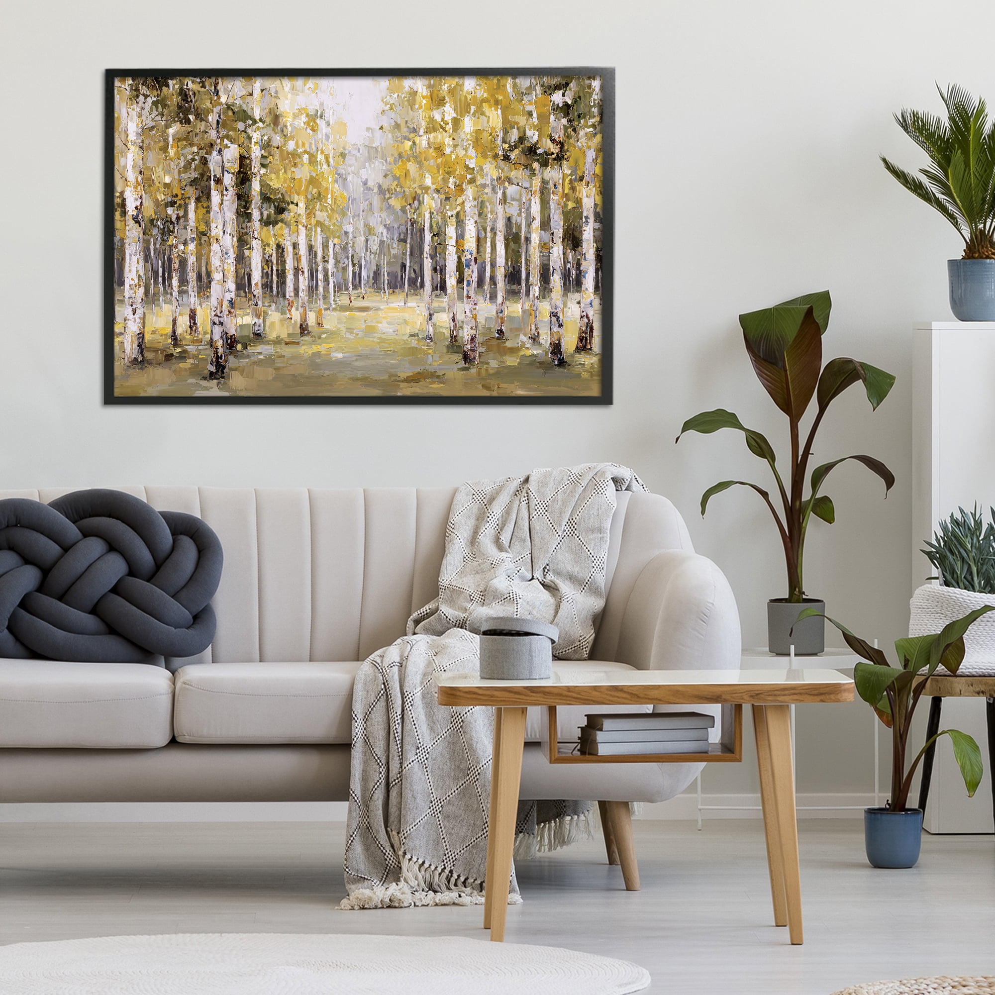 Stupell Industries Impressionist Birch Trees & Fall Leaves Black Framed Giclee Art, design by Jacky Ngan