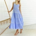 thumbnail image 5 of Women's Retro Plaid Smocked Dress Spaghetti Strap Flounce Long Dress, 5 of 9