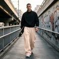 thumbnail image 6 of Men's Wide Leg Sweatpants Elastic Drawstring Waist Baggy Relaxed Fit Soft Daily Gym Lounge Pants with Deep Pockets Beige S, 6 of 10