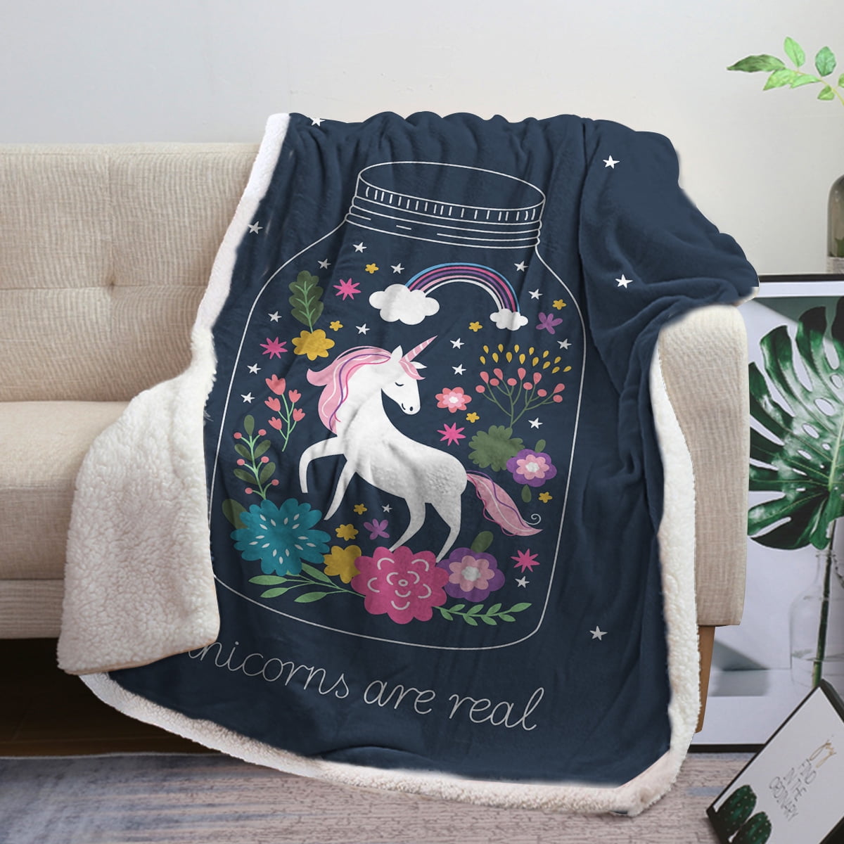 Blessliving Super Soft Blue Plush Throw Blanket, 50" x 60", Unicorn