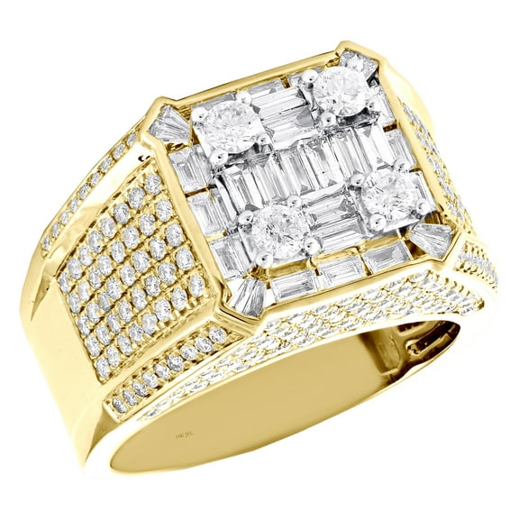 14K Yellow Gold Baguette Diamond Square Statement Band 14mm Pinky Ring 2.87 CT.
