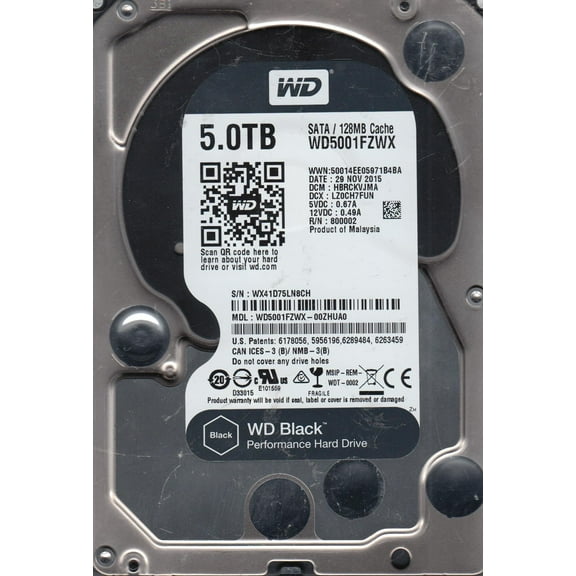 WD5001FZWX-00ZHUA0, DCM HBRCKVJMA, Western Digital 5TB SATA 3.5 Hard Drive