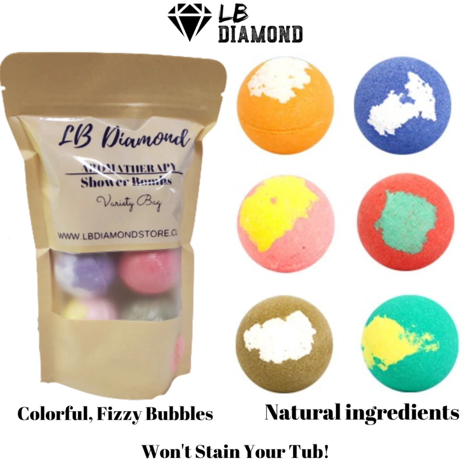 Bath Bomb 6 Pack Fizzer Gift Set Assorted Scents  Colors - VEGAN
