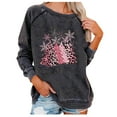 thumbnail image 2 of Meichang T-Shirts de Noël pour Femmes Rose Léopard Arbre de Noël Graphique T-Shirts Raglan Manches Longues Col Rond Chandail de Fête Usé Lavé Chandails, 2 of 5