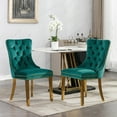 thumbnail image 3 of MIKIBAMA High-End Tufted Velvet Dining Chair Set of 2, Solid Wood Contemporary, Golden Stainless Steel Plated Legs and Nailhead Trim, Green and Gold, 3 of 10