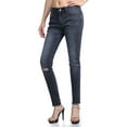 thumbnail image 1 of FashionOutfit Women's Skinny Dark Blue Sandwashed Distressed Jean, 1 of 3