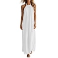 thumbnail image 5 of Miluxas Women's Halter Neck Sleeveless Maxi Dress Pleated Front A Line Looes Flowy Long Dress with Pockets Lightweight Beach Vacation Outfits White, 5 of 7