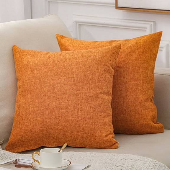 XmhyTop-A Throw Pillow, 2 Pack 45*45cm Linen Pillow Textured Pillow Boho Pillow Farmhouse Decorative Pillows for Living Room Bedroom Home Decoration,Orange