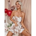 thumbnail image 2 of EILLY BAZAR Women's Floral Print Belted Layered Hem Tube Romper White Print XS, 2 of 4