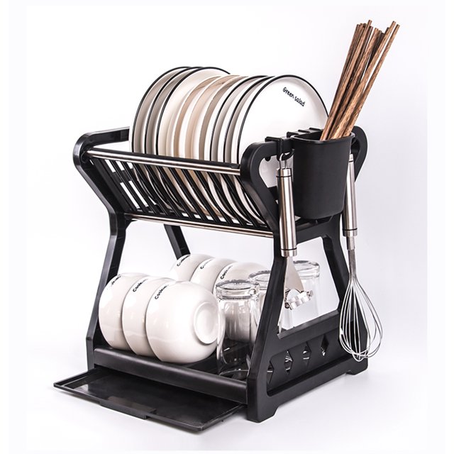Easy to Clean Dish Drying Rack, 2Tier Dish Rack with Drainboard