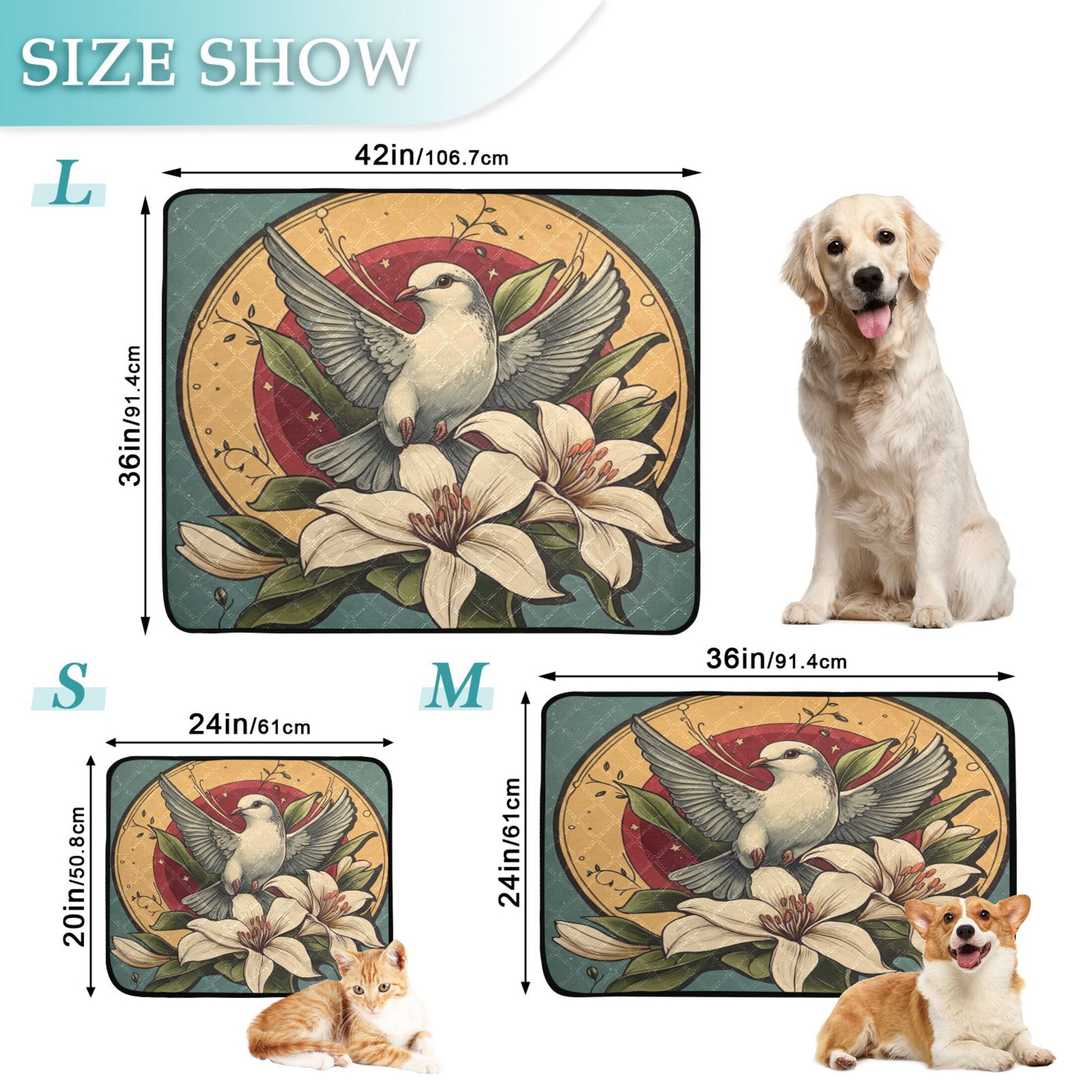 Qxltty Illustration Of A Dove Of Peace with White Lily Cat litter Pads Pet Set of 3 Diaper Mats Center Anti-leakage Layer Absorbent Soft and Comfortable
