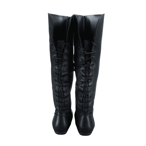 Women's Back Lace Side Zipper Knee High Casual Flat Heel Boots Shoes