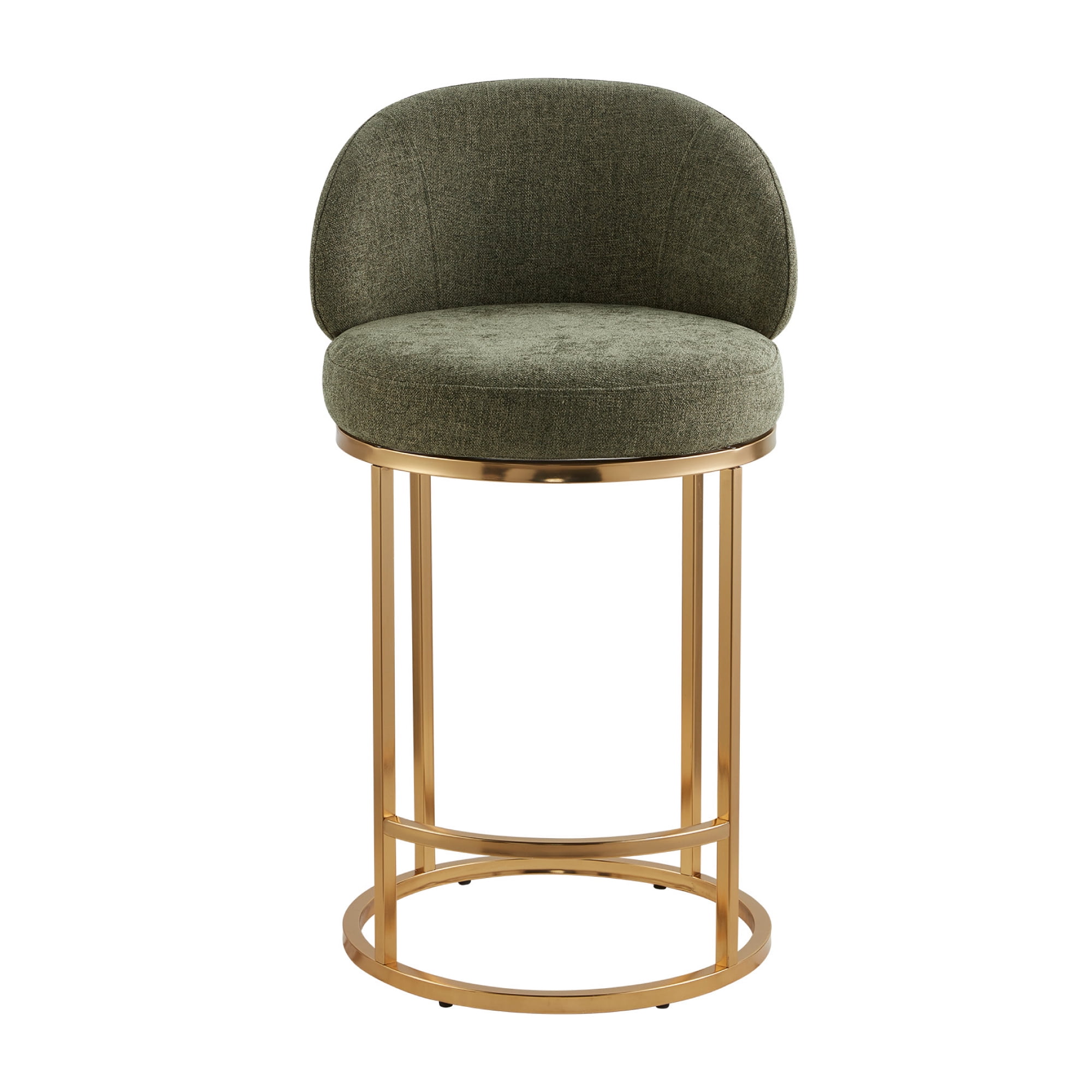 Spruce & Spring Counter Height Swivel Bar Stool with Arched Back and Metal Base Set of 2, Moss Green, Bronze Frame