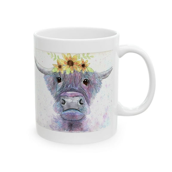 Highland Cow 11 oz Coffee Mug - Whimsical Design for Animal Lovers White Ceramic Gift