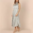 thumbnail image 5 of ClodeEU Women's Halter Neck Fitted Waist Maxi Dress ,Sleeveless Solid Color Pleated Casual Long Dress Silver,Womens Plus M, 5 of 6