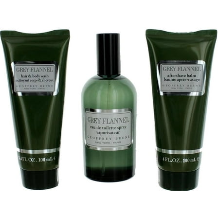 Geoffrey Beene, Trio Grey Flannel Eau de Toilette Vaporizer for Men, Aftershave, Shower Gel, Woody and Oriental Fragrance, Unique Green Cyprus Perfume