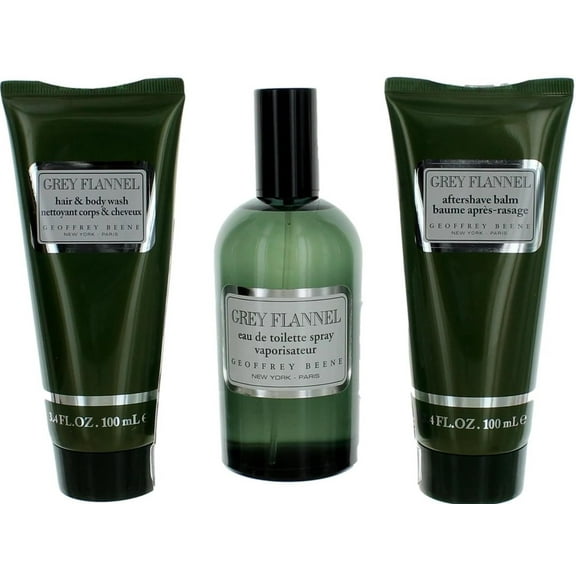 Geoffrey Beene, Trio Grey Flannel Eau de Toilette Vaporizer for Men, Aftershave, Shower Gel, Woody and Oriental Fragrance, Unique Green Cyprus Perfume