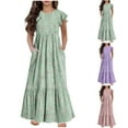 thumbnail image 2 of yoeyez Robes pour Filles Taille 7-8 Robe Fleurie en Coton à Volants à Manches Courtes pour Filles Col Ras du Cou Ample Décontractée Fluide Robe Maxi à Étages avec Poches Robes pour Filles 10-12 Rose,8-9 Ans, 2 of 6