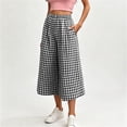 thumbnail image 5 of Costeam Womens Gingham Plaid Elastic High Waist Cropped Wide Leg Capri Pants Dual Side Inset Hand Pockets Soft Lightweight Knit Loose Fit Summer Casual Trousers, 5 of 6