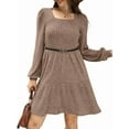 thumbnail image 3 of Womens Square Neck Long Sleeve Fall Dresses Casual Babydoll Sweater Dress Khaki M, 3 of 7