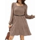 thumbnail image 3 of Vestido Estilo Babydoll Informal de Otoño con Cuello Cuadrado y Larga para Mujer. Caqui L, 3 of 7