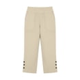 thumbnail image 5 of Cotton Linen Capri Pants for Women Petite Tailored Split Button Elastic Waist Capris Light Weight Summer Casual, 5 of 7