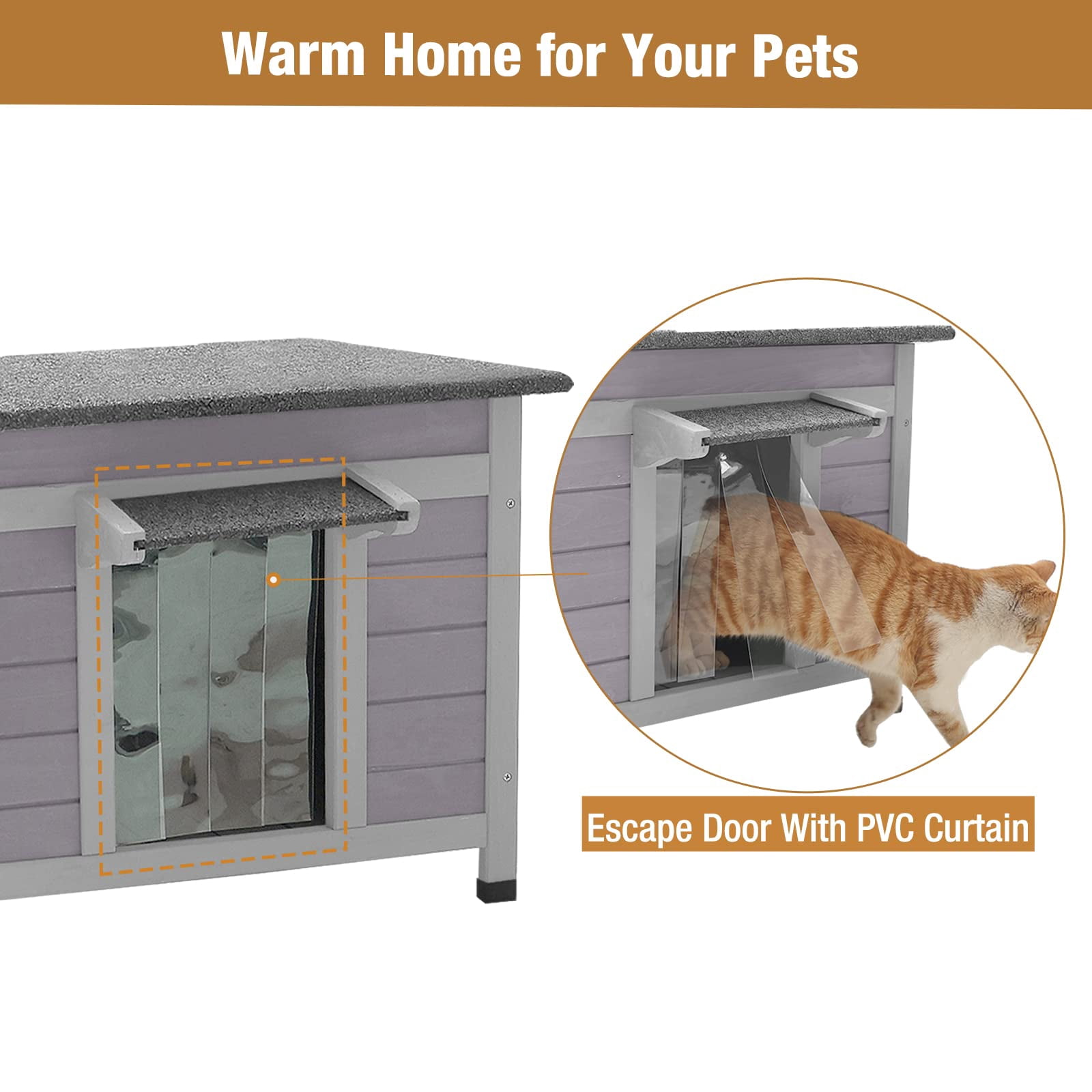 Aivituvin Outdoor Cat House Insulated Cat House Weatherproof Feral Cat Shelter with Hinged Asphalt Roof & Covered Opening, PVC Door Curtain, Raised Floor for Cats